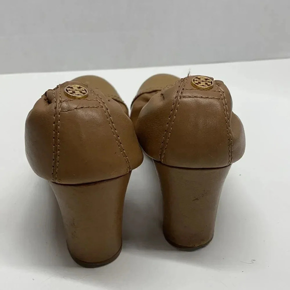 Tory Burch Romy High Heels Shoes Patent Leather Cap Toe Scrunched Brown Tan 7.5 - Picture 4 of 13